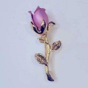 Vintage Gold & Pink Rose Pin Brooch